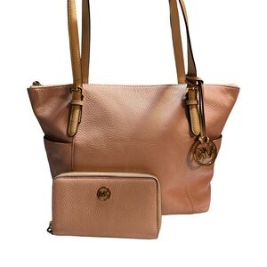 Michael Kors pink Leather Tote and Wallet Set